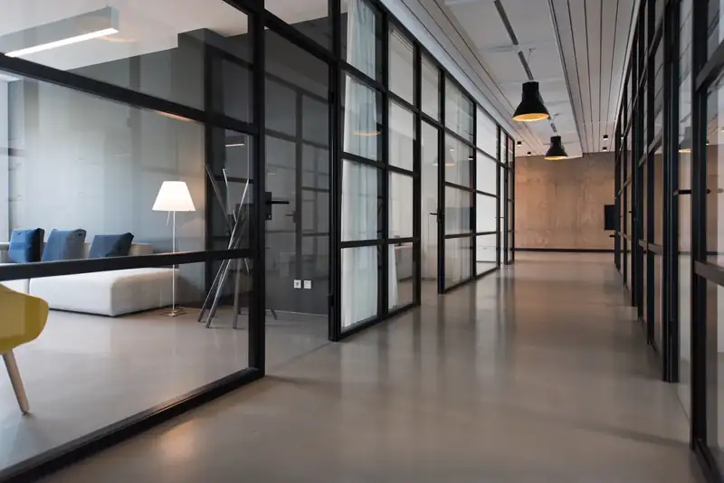 Bright modern office with LED lighting