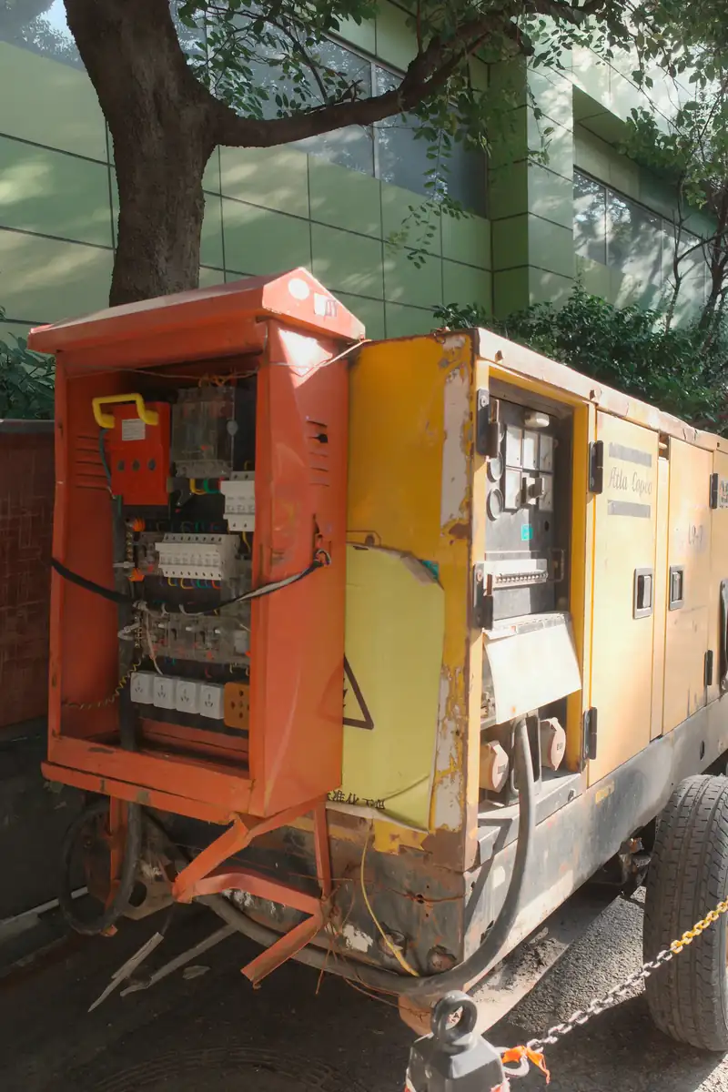 Industrial generator with open electrical panel